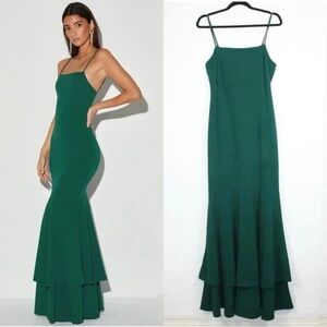 Sz M Lulus Tier and There Hunter Green Tiered Trumpet Hem Maxi Dress